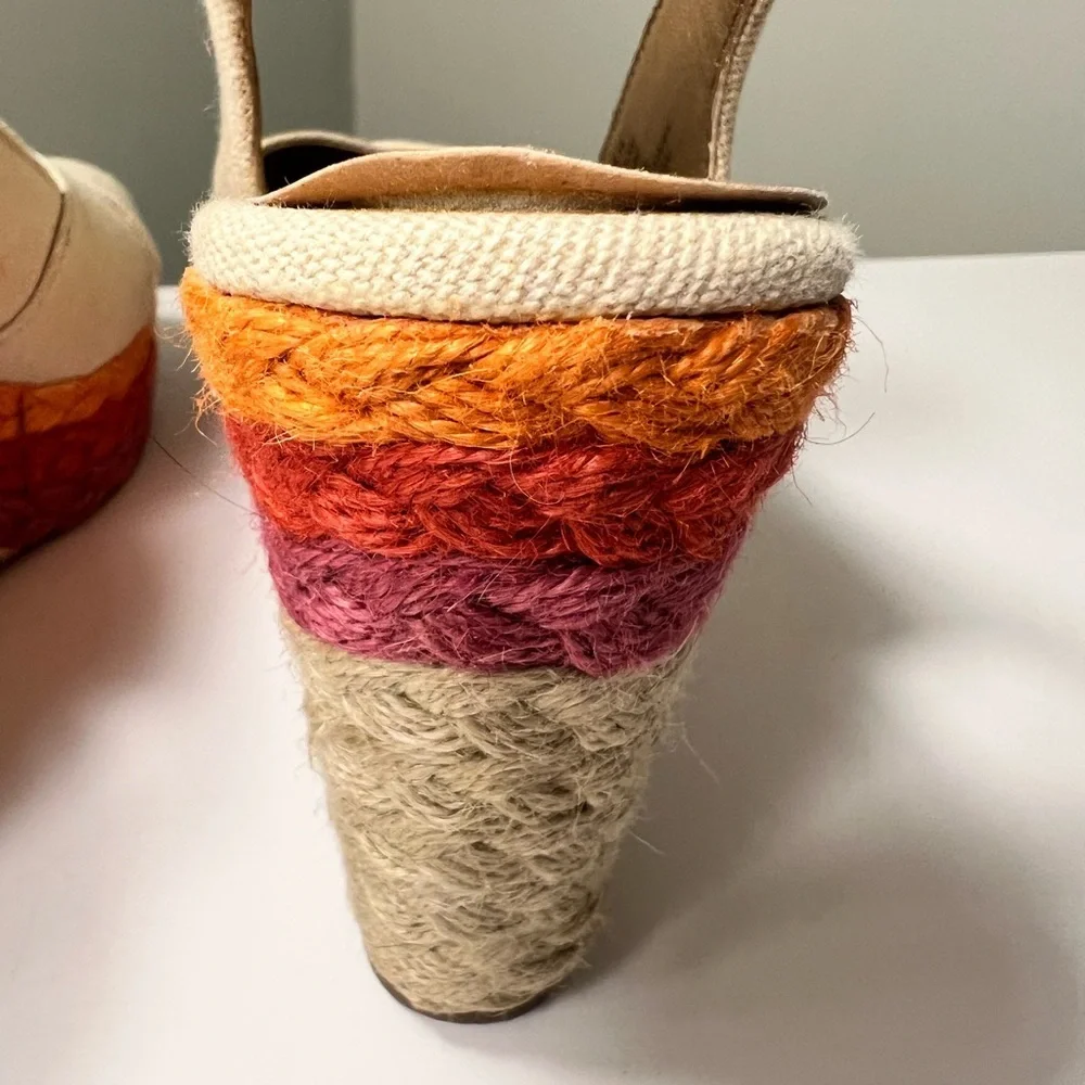 SO Beige Wedges with Orange and Purple Accents